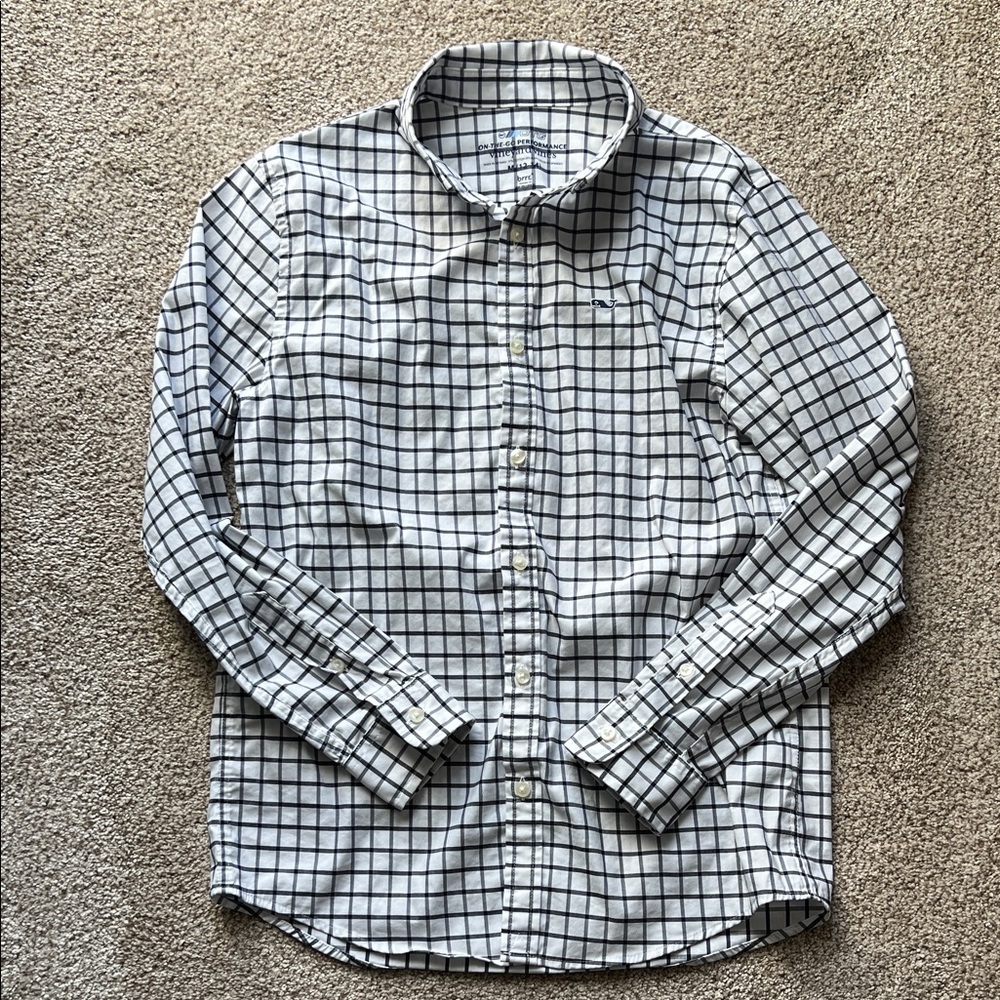 Vineyard Vines White and Black Grid boys button down long sleeve shirt